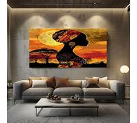 SKOEUI African Tribal Woman Unframed Canvas Wall Art Yellow Modern Abstract Painting for Living Room, Bedroom Wall Decor - Great Gift Idea for Special Occasions 50x100 cm
