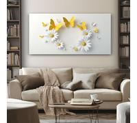 SKOEUI Animal Butterfly Canvas Wall Art 70x140 cm Floral Daisy Wooden Framed Wall Pictures Large Painting Prints for Bedroom Bathroom Living Room Walls Home Decor