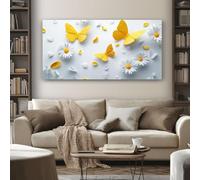 SKOEUI Animal Butterfly Wall Art for Living Room Floral Daisy Large Framed Canvas Paintings 60x120 cm Abstract Pictures and Prints, Modern Artwork for Bedroom Bathroom Home Decorations