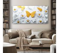 SKOEUI Animal Butterfly Wall Art for Living Room Floral Daisy Large Framed Canvas Paintings 60x120 cm Abstract Pictures and Prints, Modern Artwork for Bedroom Bathroom Home Decorations