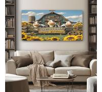 SKOEUI Animal Cow Framed Canvas Wall Art, Farmhouse Sunflower Painting on Canvas Prints 50x100 cm Large Pictures Artwork for Living Room Bedroom Home Office Wall Decoration