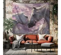 SKOEUI Animal Horse Wall Tapestry Hanging Floral Cherry Blossom Tapestries for Bedroom Aesthetic Light Pink Wall Art for Dorm, Living Room, Indie Room Decor, 230x180 cm