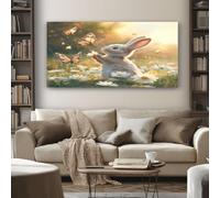 SKOEUI Animal Rabbit Frameless Canvas Wall Art, Floral Butterfly Painting on Canvas Prints 60x120 cm Large Pictures Artwork for Living Room Bedroom Home Office Wall Decoration