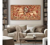 SKOEUI Antique Knight Frameless Canvas Wall Art, Floral Horse Painting on Canvas Prints 60x120 cm Large Pictures Artwork for Living Room Bedroom Home Office Wall Decoration