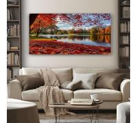 SKOEUI Autumn Leaves Wall Art for Living Room 50x100 cm Large Landscape Lake Wall Pictures Decoration, Modern Abstract Paintings for Bedroom Office Home, Frameless
