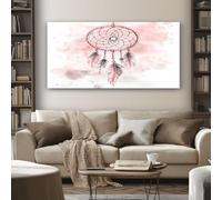 SKOEUI Boho Dreamcatcher Wall Art for Living Room Watercolor Feathers Large Framed Canvas Paintings 60x120 cm Abstract Pictures and Prints, Modern Artwork for Bedroom Bathroom Home Decorations