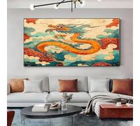 SKOEUI Cartoon Chinese Dragon Canvas Wall Art Orange Artwork Unframed Wall Art for Home, Office, Living Room, Bedroom Decoration, Great Gift Idea for Special Occasions 70x140 cm