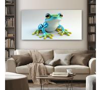 SKOEUI Cartoon Frog Framed Canvas Wall Art, Cute Animal Painting on Canvas Prints 50x100 cm Large Pictures Artwork for Living Room Bedroom Home Office Wall Decoration