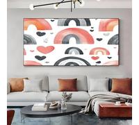 SKOEUI Cartoon Rainbow Canvas Wall Art Pink Wall Art for Living Room Decor Pictures for Bedroom, Office, or Hallway Walls Framed Print 60x120 cm