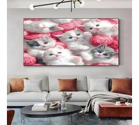 SKOEUI Cat Animal Canvas Wall Art Decor Pink Framed Picture Painting on Canvas for Living Room and Bedroom Walls Modern Artwork for Home Office 80x120 cm