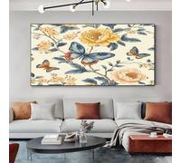 SKOEUI Chinese Butterflies Canvas Wall Art Beige Artwork Unframed Wall Art for Home, Office, Living Room, Bedroom Decoration, Great Gift Idea for Special Occasions 70x140 cm