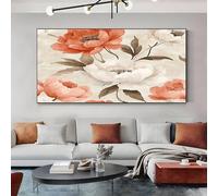 SKOEUI Chinese Peony Canvas Wall Art Orange Artwork Framed Wall Art for Home, Office, Living Room, Bedroom Decoration, Great Gift Idea for Special Occasions 70x140 cm