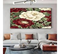 SKOEUI Chinese-Style Floral Peonies Canvas Wall Art Decor Red Framed Picture Painting on Canvas for Living Room and Bedroom Walls Modern Artwork for Home Office 80x120 cm