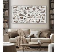SKOEUI Doodle Dinosaur Wall Art for Living Room Hand Drawn Animal Large Framed Canvas Paintings 60x120 cm Abstract Pictures and Prints, Modern Artwork for Bedroom Bathroom Home Decorations