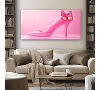 SKOEUI Dreamy High Heels Canvas Wall Art 70x140 cm Pink Butterfly Wooden Framed Wall Pictures Large Painting Prints for Bedroom Bathroom Living Room Walls Home Decor