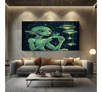 SKOEUI Fantasy Alien Unframed Canvas Wall Art Green Modern Abstract Painting for Living Room, Bedroom Wall Decor - Great Gift Idea for Special Occasions 50x100 cm