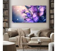 SKOEUI Fantasy Butterfly Canvas Wall Art 80x160 cm Floral Flower Frameless Wall Pictures Large Painting Prints for Bedroom Bathroom Living Room Walls Home Decor