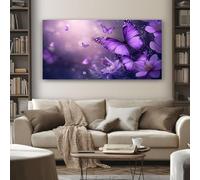 SKOEUI Fantasy Butterfly Framed Canvas Wall Art, Floral Flower Painting on Canvas Prints 50x100 cm Large Pictures Artwork for Living Room Bedroom Home Office Wall Decoration