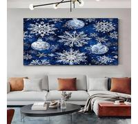 SKOEUI Fantasy Snowflakes Framed Canvas Wall Art Blue Modern Abstract Painting for Living Room, Bedroom Wall Decor - Ready to Hang Artwork for Home & Office 50x100 cm
