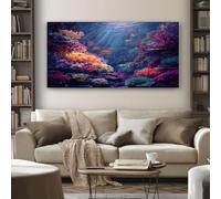 SKOEUI Fantasy Underwater World Wall Art for Living Room Vibrant Coral Large Framed Canvas Paintings 60x120 cm Abstract Pictures and Prints, Modern Artwork for Bedroom Bathroom Home Decorations