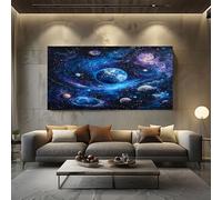 SKOEUI Fantasy Universe Framed Canvas Wall Art Dark Blue Modern Abstract Painting for Living Room, Bedroom Wall Decor - Ready to Hang Artwork for Home & Office 50x100 cm