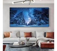 SKOEUI Fantasy Winter Pine Trees Unframed Canvas Wall Art Blue Modern Abstract Painting for Living Room, Bedroom Wall Decor - Great Gift Idea for Special Occasions 50x100 cm