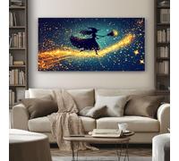 SKOEUI Fantasy Witch Wall Art for Living Room Large Magic Broom Framed Wall Art 80x120 cm Modern Artwork for Home Bedroom Office Hallway Decoration Ready to Hang
