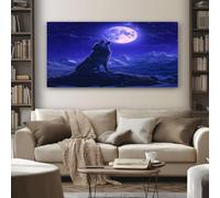 SKOEUI Fantasy Wolf Canvas Wall Art 70x140 cm Wildlife Moon Wooden Framed Wall Pictures Large Painting Prints for Bedroom Bathroom Living Room Walls Home Decor