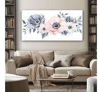 SKOEUI Floral Anemone Framed Canvas Wall Art, Watercolour Bouquet Painting on Canvas Prints 50x100 cm Large Pictures Artwork for Living Room Bedroom Home Office Wall Decoration