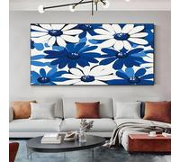 SKOEUI Floral Daisy Canvas Wall Art Blue Artwork Unframed Wall Art for Home, Office, Living Room, Bedroom Decoration, Great Gift Idea for Special Occasions 70x140 cm