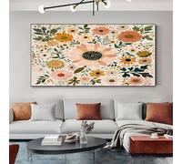 SKOEUI Floral Daisy Canvas Wall Art Light Pink Wall Art for Living Room Decor Pictures for Bedroom, Office, or Hallway Walls Framed Print 60x120 cm