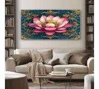 SKOEUI Floral Lotus Wall Art for Living Room 50x100 cm Large Oriental Pattern Wall Pictures Decoration, Modern Abstract Paintings for Bedroom Office Home, Frameless