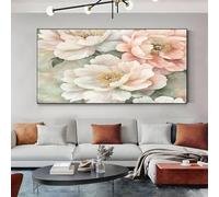SKOEUI Floral Peony Canvas Wall Art Pink Wall Art for Living Room Decor Pictures for Bedroom, Office, or Hallway Walls Framed Print 60x120 cm