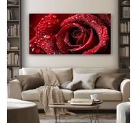 SKOEUI Floral Rose Canvas Wall Art 70x140 cm Romantic Waterdrop Wooden Framed Wall Pictures Large Painting Prints for Bedroom Bathroom Living Room Walls Home Decor