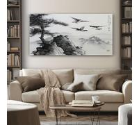 SKOEUI Ink Painting Mountain Wall Art for Living Room Chinese Tree Large Frameless Canvas Paintings 70x140 cm Abstract Pictures and Prints, Modern Artwork for Bedroom Bathroom Home Decorations