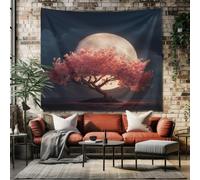 SKOEUI Japanese Cherry Blossom Wall Art Tapestry Celestial Moon Home Decorations for Living Room Blue-Gray Decor for Bedroom & Dorm Large Aesthetic Wall Hanging, 200x200 cm