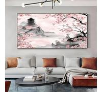 SKOEUI Japanese Pagoda Canvas Wall Art Pink Wall Art for Living Room Decor Pictures for Bedroom, Office, or Hallway Walls Framed Print 60x120 cm