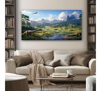 SKOEUI Jurassic Dinosaur Wall Art for Living Room Fantasy Animal Large Frameless Canvas Paintings 70x140 cm Abstract Pictures and Prints, Modern Artwork for Bedroom Bathroom Home Decorations