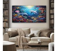 SKOEUI Marine Life Dolphin Wall Art for Living Room 50x100 cm Large Nautical Coral Wall Pictures Decoration, Modern Abstract Paintings for Bedroom Office Home, Frameless