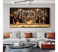 SKOEUI Music Themed Drum Set Canvas Wall Art Decor Gold Unframed Picture Painting on Canvas for Living Room and Bedroom Walls Modern Artwork for Home Office 80x160 cm