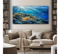 SKOEUI Nautical Coral Wall Art for Living Room 50x100 cm Large Marine Life Fish Wall Pictures Decoration, Modern Abstract Paintings for Bedroom Office Home, Frameless