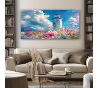 SKOEUI Nautical Lighthouse Canvas Wall Art 50x100 cm Floral Flower Pictures for Living Room and Bedroom, Large Artwork Pictures on Canvas Ready to Hang for Home Office Wall Decoration