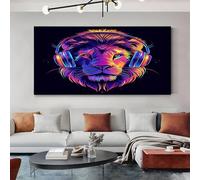 SKOEUI Neon Lion Canvas Wall Art Purple Artwork Framed Wall Art for Home, Office, Living Room, Bedroom Decoration, Great Gift Idea for Special Occasions 70x140 cm