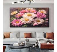 SKOEUI Oil Painting Chrysanthemum Canvas Wall Art 80x160 cm Floral Daisy Painting on Canvas Prints Pictures for Living Room Bedroom Wall Decor Artwork for Home Office Decoration, Frameless
