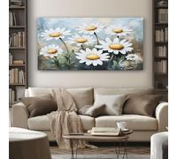 SKOEUI Oil Painting Daisy Wall Art for Living Room Vintage Flower Large Framed Canvas Paintings 60x120 cm Abstract Pictures and Prints, Modern Artwork for Bedroom Bathroom Home Decorations