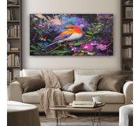 SKOEUI Painting Bird Frameless Canvas Wall Art, Floral Orchid Painting on Canvas Prints 60x120 cm Large Pictures Artwork for Living Room Bedroom Home Office Wall Decoration
