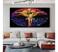 SKOEUI Religious Jesus Canvas Wall Art Decor Black Unframed Picture Painting on Canvas for Living Room and Bedroom Walls Modern Artwork for Home Office 80x160 cm