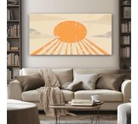 SKOEUI Retro Sun Canvas Wall Art for Bedroom, Large Japanese Style Sunrise Living Room Pictures, Framed Abstract Artwork for Home and Office Wall Decor, Ready to Hang 70x140 cm