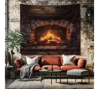 SKOEUI Rustic Fireplace Tapestry Wall Hanging Brown Wall Tapestry Hanging