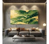 SKOEUI Tropical Palm Leaves Framed Canvas Wall Art Green Modern Abstract Painting for Living Room, Bedroom Wall Decor - Ready to Hang Artwork for Home & Office 50x100 cm